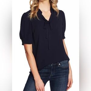CeCe Ruffled Vneck Tie Blouse-Large
